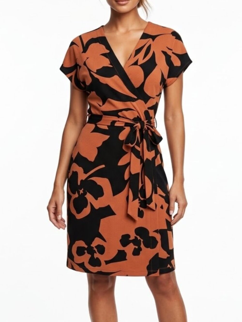 Nine West Floral Faux Wrap Mini Dress M Dark Academia Whimsigoth Terracotta Blac